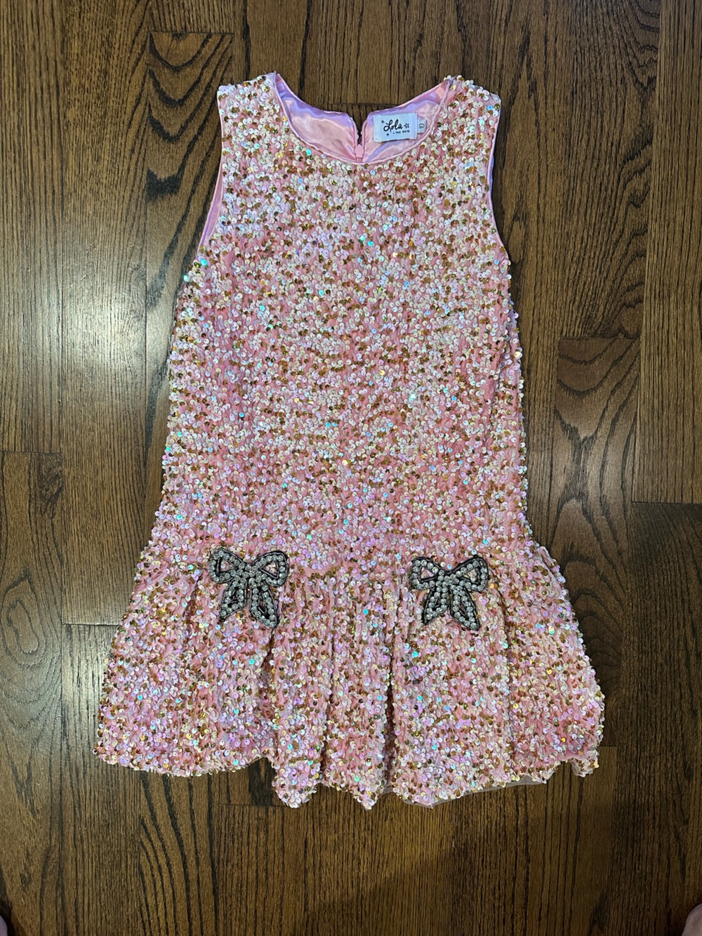 Lola + The Boys Pink Sequin Bow Drop-Waist Dress